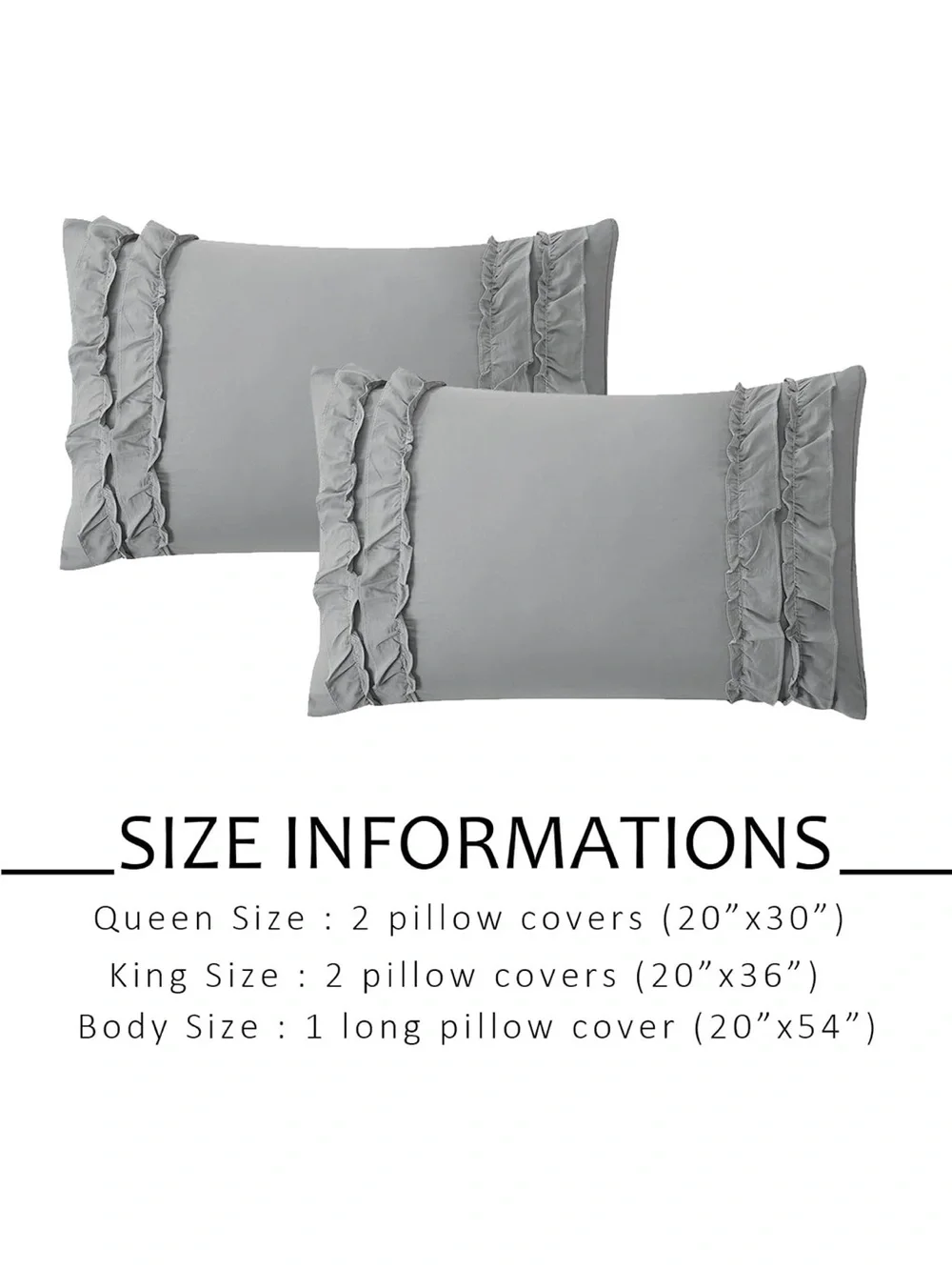 Grey Ruffle Pillow Shams,Queen Size Pillowcase Set Of 2,20x30 2367/bb8-1